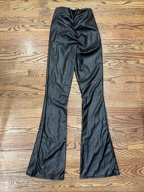 Pretty Little Thing Black Flared Faux Leather Pants Size 4 NWT